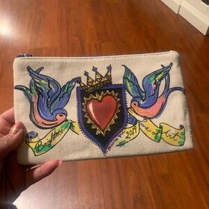 Brighton Heart & Doves Canvas Pouch - Cream with Blue, Pink, Red